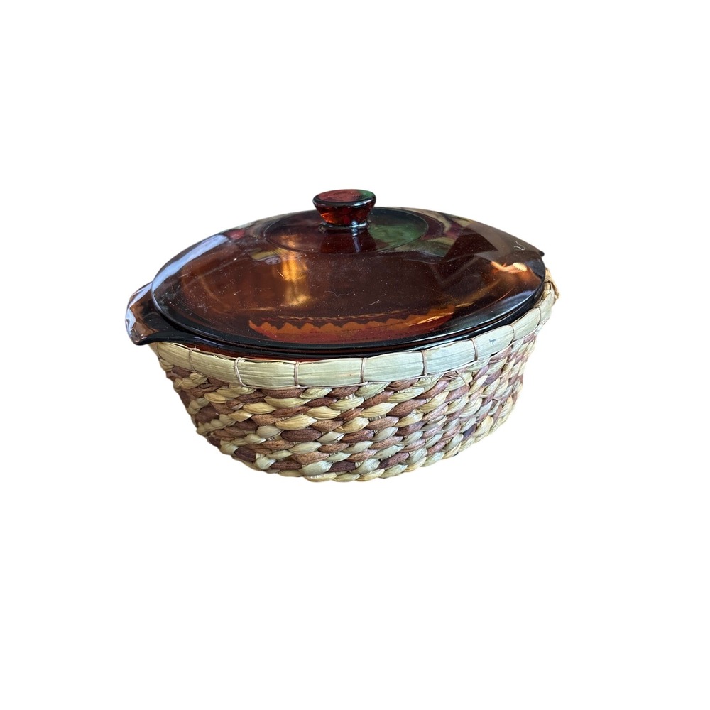 Anchor Hocking Basket Buffet Casserole 2Qt Amber NEW Glass Woven Basket